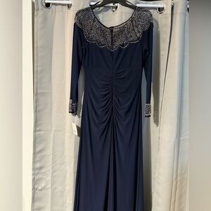 Elegant Alex Evenings Ruched Beaded Mother of the Bride Navy Gown | NWT | Sz 12